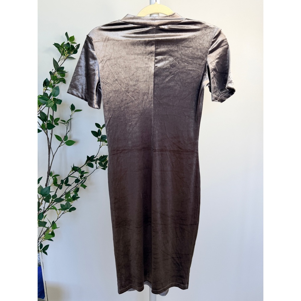 Zara Trafaluc Womens Velvet Mock Neck Mini Dress Taupe Brown Short Sleeve Medium - Picture 6 of 6